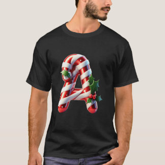 T-shirt Lettre A de bonbon de Noël en forme de canne avec 