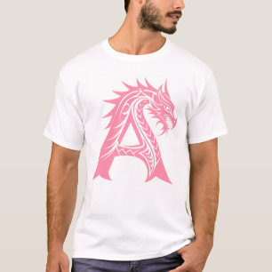 T-shirt Lettre A de style dragon, alphabet du dragon, mono