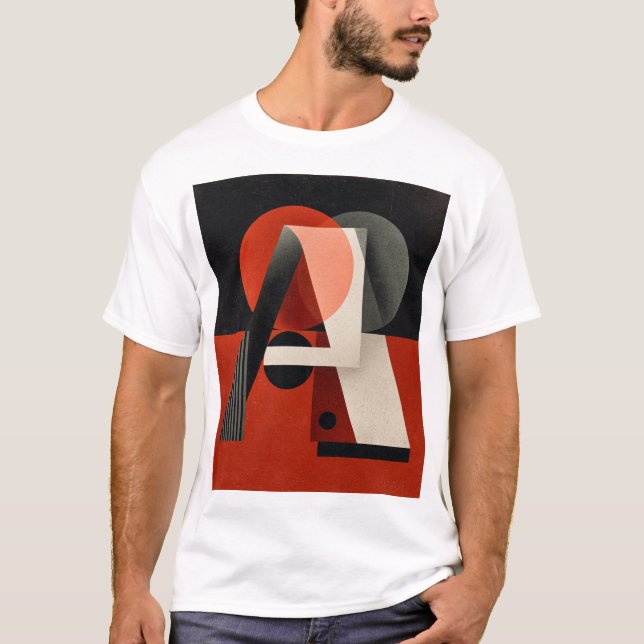T-shirt Lettre A – Géométrie constructiviste sur fond roug (Devant)