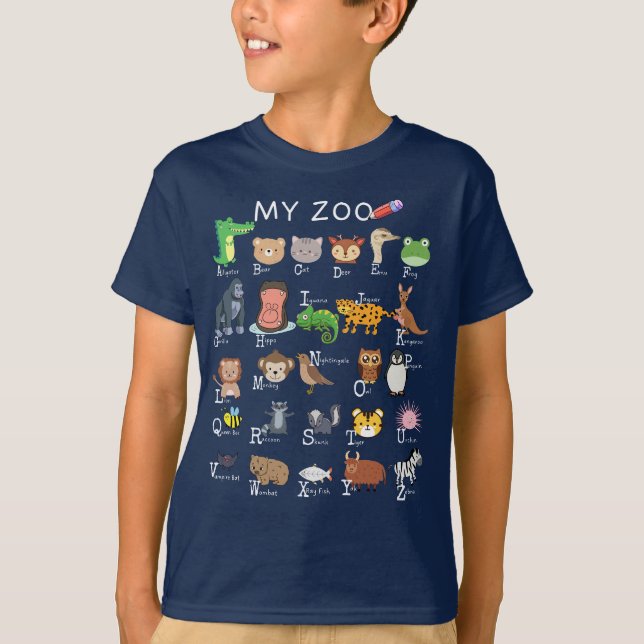 T-shirt LETTRE Alphabet A-Z Mon Zoo Enfants Garçon École f (Devant)