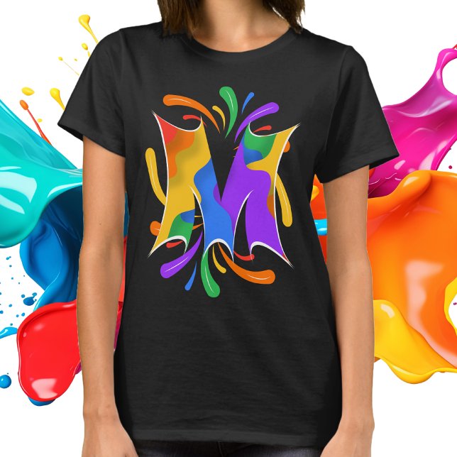 T-shirt Lettre arc-en-ciel M Monogramme Abstrait (Rainbow Letter M Monogram Abstract T-Shirt)