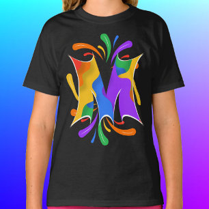 T-shirt Lettre arc-en-ciel M Monogramme Abstrait