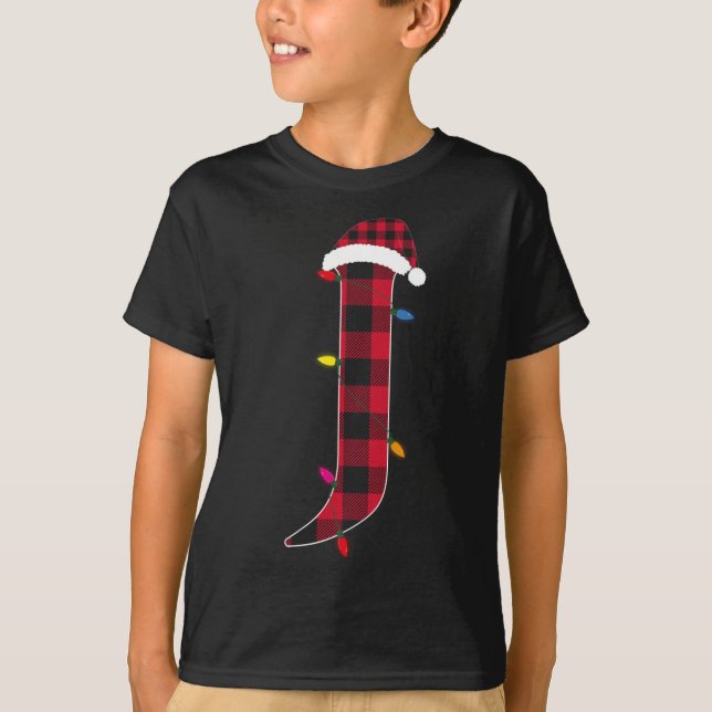 T-shirt Lettre Awesome J Nom initial Buffalo Plaid Christ (Devant)