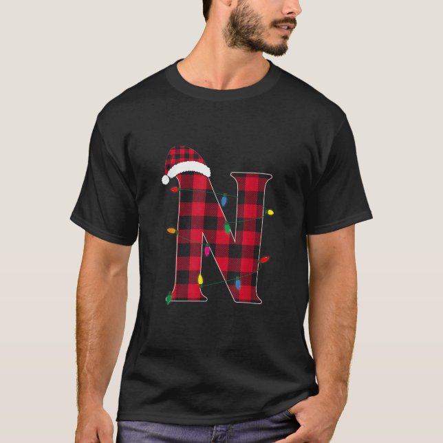 T-shirt Lettre Awesome N Nom initial Buffalo Plaid Christ (Devant)