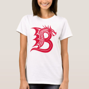 T-shirt Lettre B de style dragon, alphabet du dragon, mono