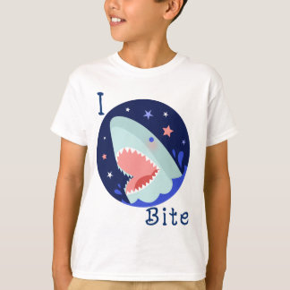 T-shirt LETTRE Bite Bite Requin Enfants-Bleu