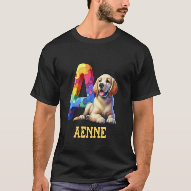 T-shirt Lettre Chiens mignons Aenne Nom Chien arc-en-ciel (Devant)