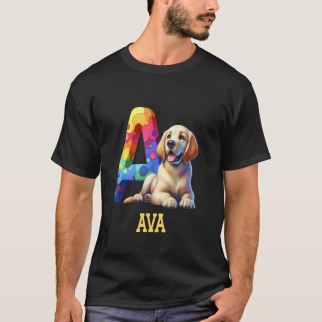 T-shirt Lettre Chiens mignons Ava Nom Chien arc-en-ciel (Devant)
