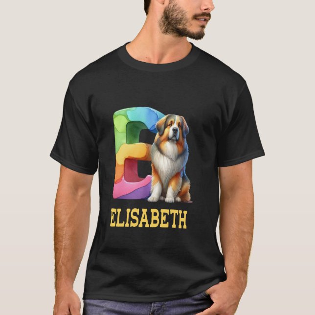 T-shirt Lettre Chiens mignons Elisabeth Nom Chien arc-en-c (Devant)