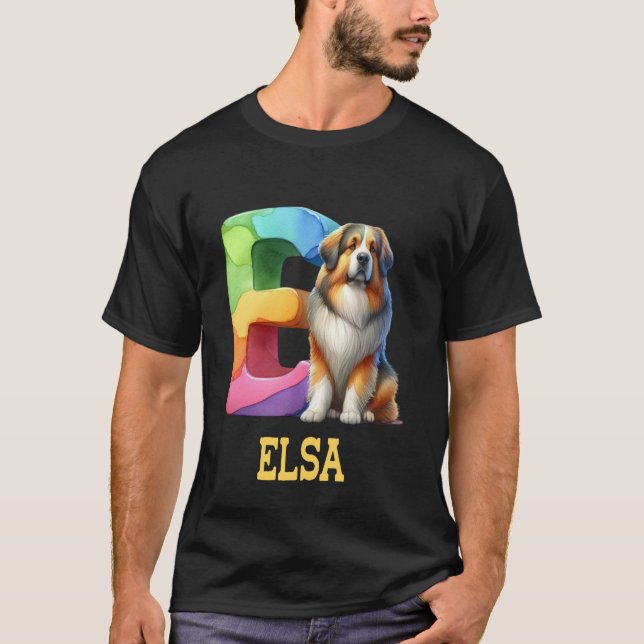 T-shirt Lettre Chiens mignons Elsa Nom Chien arc-en-ciel (Devant)