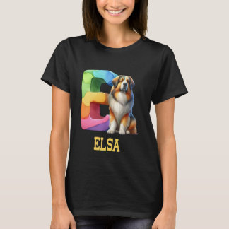 T-shirt Lettre Chiens mignons Elsa Nom Chien arc-en-ciel