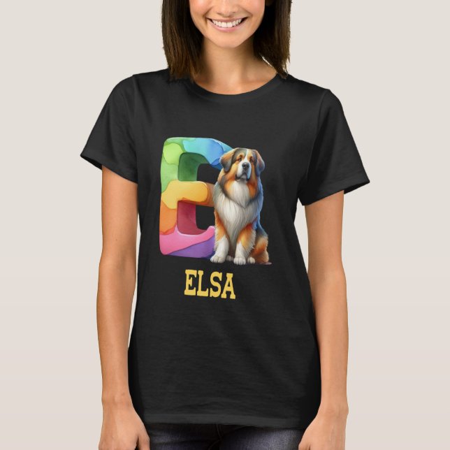 T-shirt Lettre Chiens mignons Elsa Nom Chien arc-en-ciel (Devant)