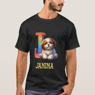 T-shirt Lettre Chiens mignons Janina Nom Chien arc-en-ciel