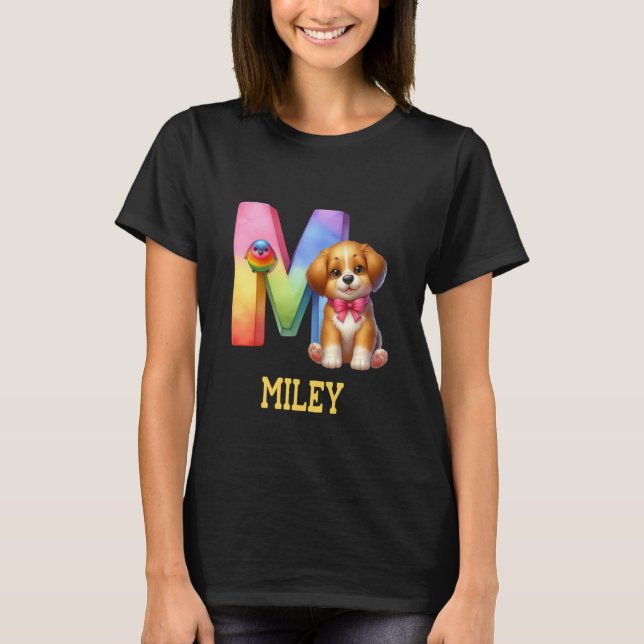 T-shirt Lettre Chiens mignons Miley Nom Chien arc-en-ciel (Devant)