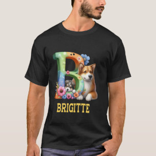 T-shirt Lettre Chiens mignons Nom Brigitte Chien arc-en-ci