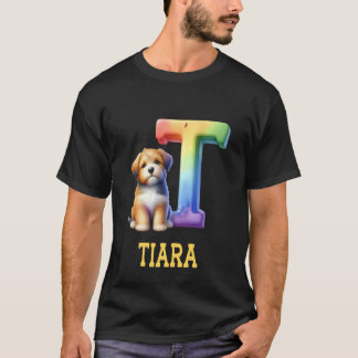 T-shirt Lettre Chiens mignons Tiara Nom Chien arc-en-ciel