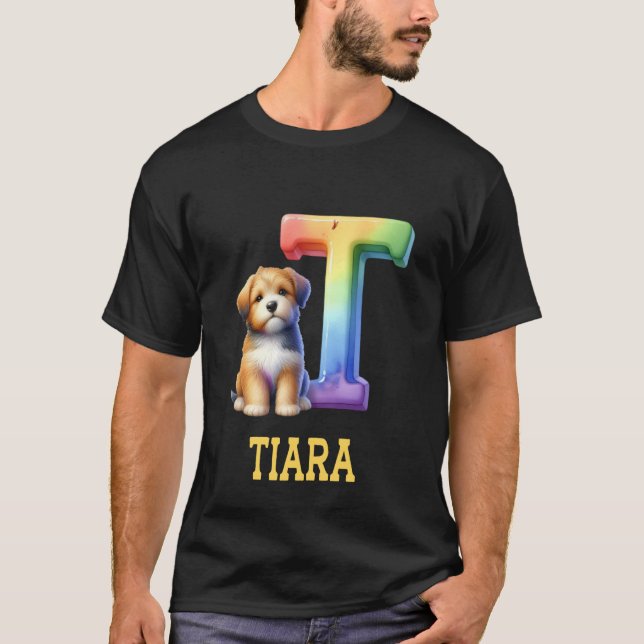 T-shirt Lettre Chiens mignons Tiara Nom Chien arc-en-ciel (Devant)