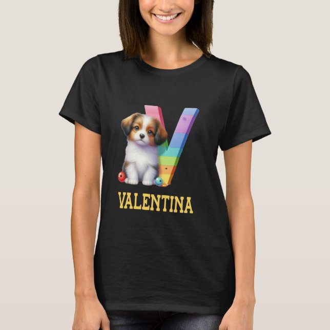 T-shirt Lettre Chiens mignons Valentina Nom Chien arc-en-c (Devant)