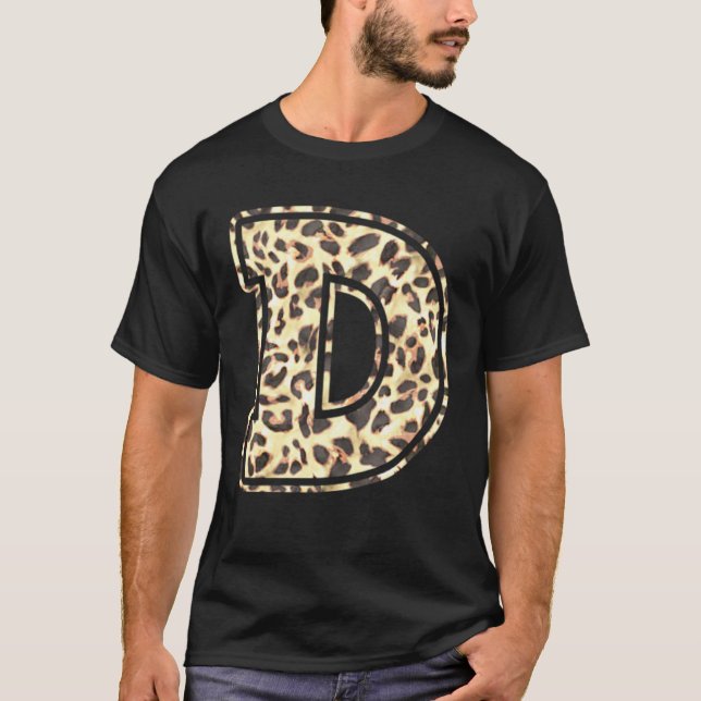 T-shirt Lettre D Cheetah Leopard initial Imprimer Eau tend (Devant)