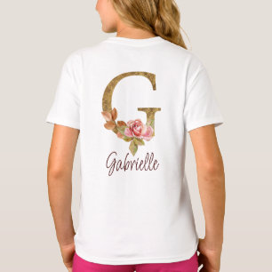 T-shirt Lettre de nom personnalisée G Roses roses blush en