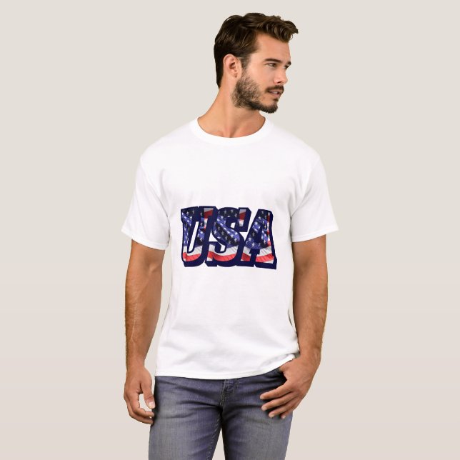 T-shirt LETTRE Drapeau américain, Chemise Lumière Drapeau  (Devant entier)
