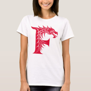 T-shirt Lettre F de style dragon, alphabet du dragon, mono