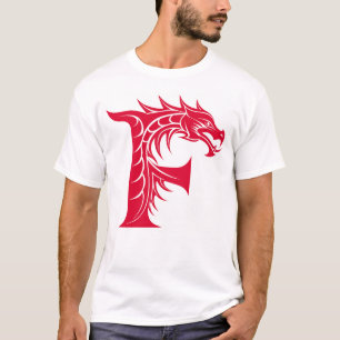 T-shirt Lettre F de style dragon, alphabet du dragon, mono