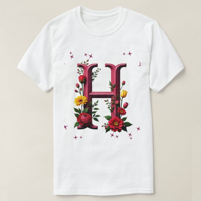 T-shirt Lettre florale "I" illustrée (Design devant)