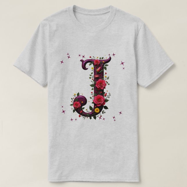 T-shirt Lettre florale illustrée "J" (Design devant)