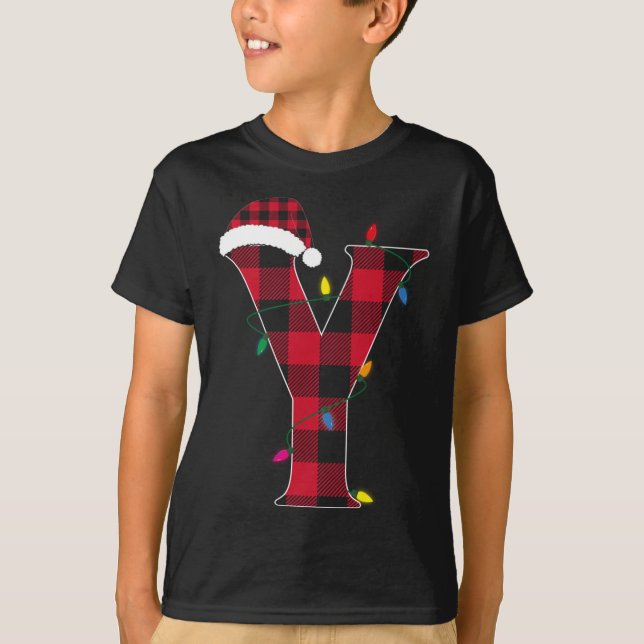 T-shirt Lettre géniale Y Nom initial Buffalo Plaid Christ (Devant)