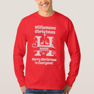 T-shirt Lettre H Monogramme de Noël Nom de famille initial