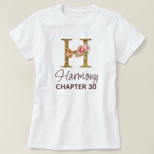 T-shirt Lettre H Monogramme Or Roses Rose Pâle Anniversair