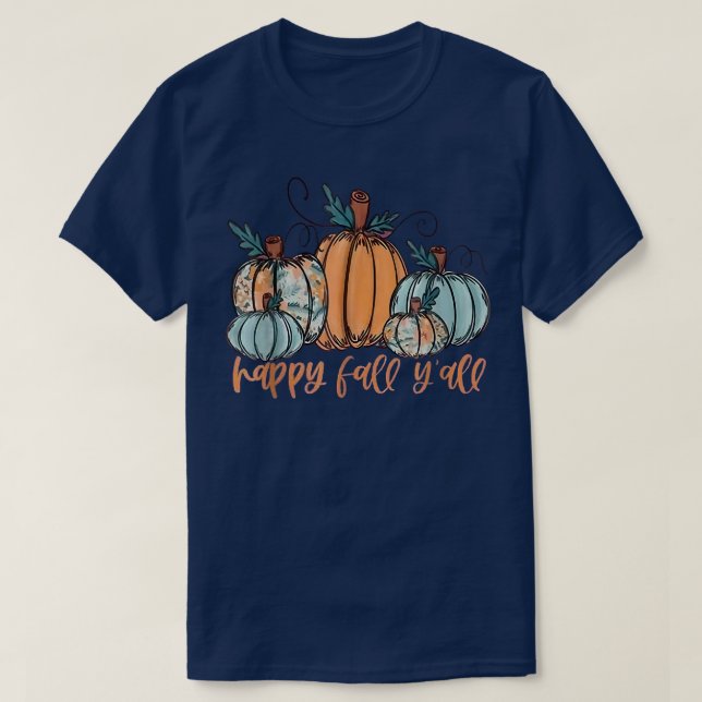 T-shirt LETTRE Halloween Happy Fall Y'all Citrouille Leopa (Design devant)