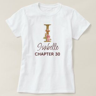 T-shirt Lettre I Monogramme Or Roses Rose Nacré Anniversai