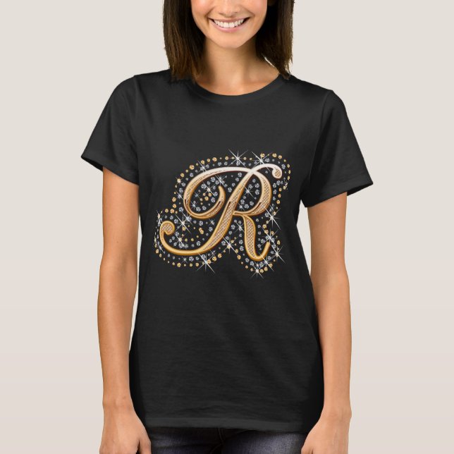 T-shirt Lettre initiale R de monogramme d'or (Devant)
