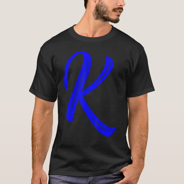 T-shirt Lettre K Alphabet Grand bleu Graphique initial (Devant)