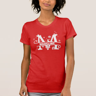 T-shirt Lettre M Noël Monogramme Nom initial Rouge