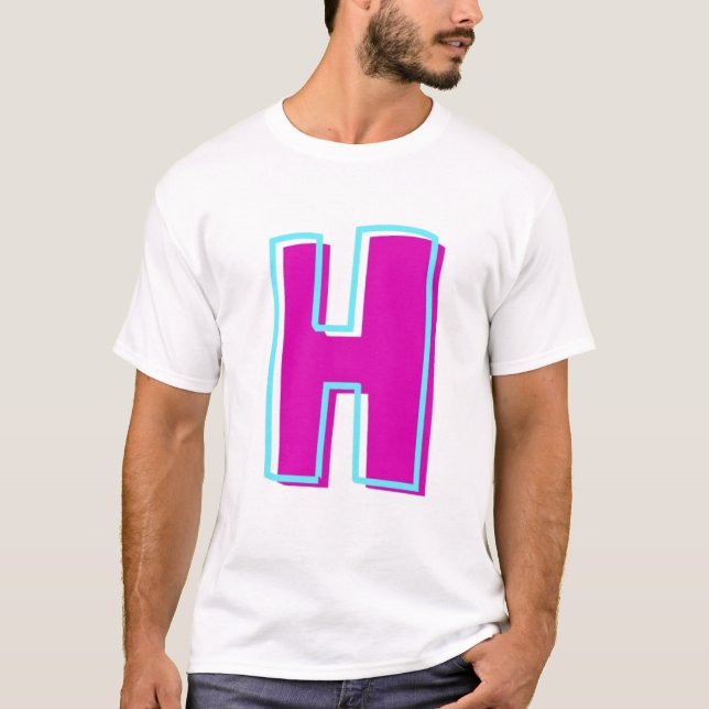T-shirt Lettre magenta et Turquoise H élégante (Devant)