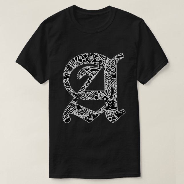 T-shirt Lettre noire "A" dans le style gothique (Design devant)