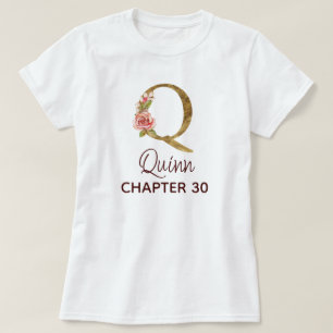 T-shirt Lettre Q Monogramme Or Roses Rose Pâle Anniversair