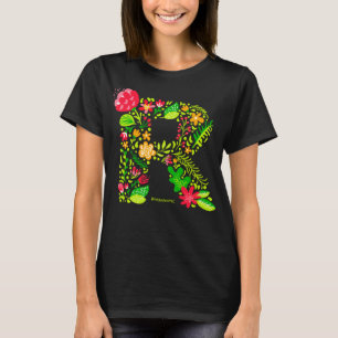 T-shirt lettre R en fleurs