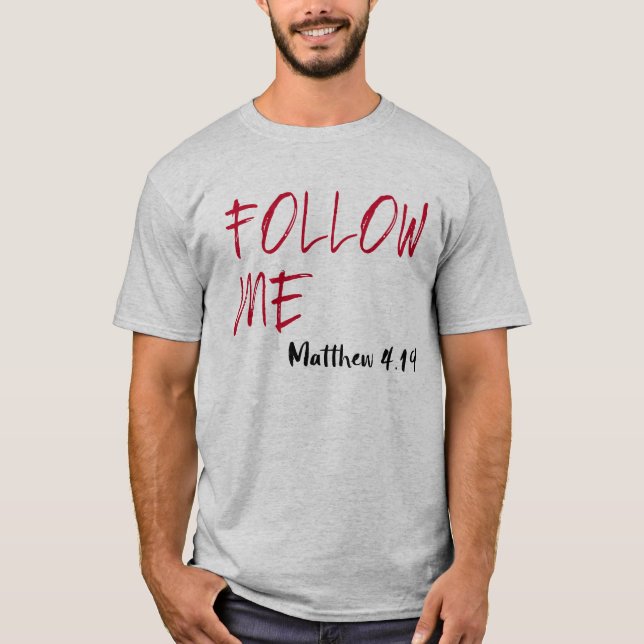 T-shirt Lettre rouge Jésus Citation : Suivez-moi (Devant)