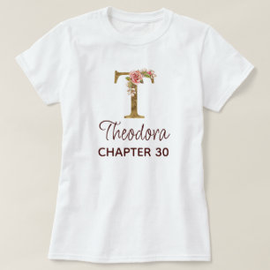 T-shirt Lettre T Monogramme Or Roses Rose Nacré Anniversai