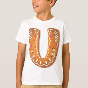 T-shirt Lettre U en pain d'épices Monogramme Gâteau de Noë