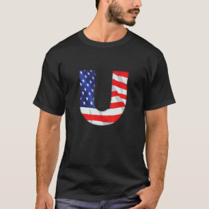 T-shirt Lettre U Majuscule Alphabet Usa American Flag Mono