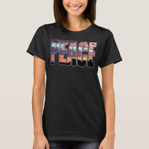T-Shirt Lettres de Coucher de Soleil Paix