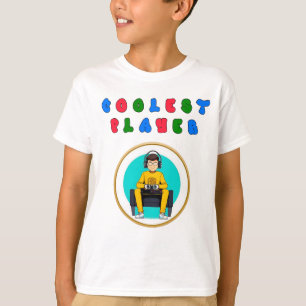 T-shirt Lettres Funky Formant les Mots Joueur le Plus Cool