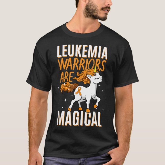 T-shirt Leucémie guerrier Magique Unicorne Orange Ruban He (Devant)