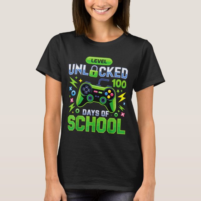 T-shirt Level 100 Days Of School Unlocked Funny Video Game (Devant)