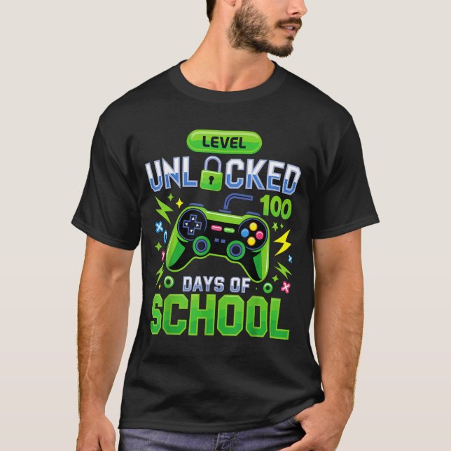 T-shirt Level 100 Days Of School Unlocked Funny Video Game (Devant)